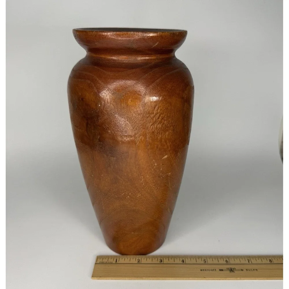 Vintage Mid Century Modern Turned‎ Wood Vase Handmade Hardwood MCM